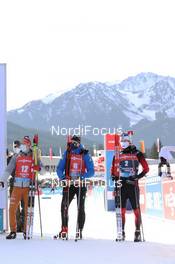 20.12.2020, Hochfilzen, Austria (AUT): Benedikt Doll (GER), Emilien Jacquelin (FRA), Sturla Holm Laegreid (NOR), (l-r) -  IBU World Cup Biathlon, mass men, Hochfilzen (AUT). www.nordicfocus.com. © Manzoni/NordicFocus. Every downloaded picture is fee-liable.