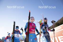 19.12.2020, Hochfilzen, Austria (AUT): Alexander Loginov (RUS), Fabien Claude (FRA), Benjamin Weger (SUI), (l-r) -  IBU World Cup Biathlon, pursuit men, Hochfilzen (AUT). www.nordicfocus.com. © Manzoni/NordicFocus. Every downloaded picture is fee-liable.