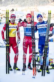 01.01.2020, Toblach, Italy (ITA): Sergey Ustiugov (RUS), Alexander Bolshunov (RUS), Iivo Niskanen (FIN), (l-r)  - FIS world cup cross-country, tour de ski, pursuit men, Toblach (ITA). www.nordicfocus.com. © Modica/NordicFocus. Every downloaded picture is fee-liable.