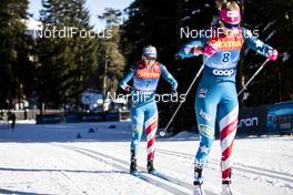 01.01.2020, Toblach, Italy (ITA): Jessica Diggins (USA), Sadie Maubet Bjornsen (USA), (l-r)  - FIS world cup cross-country, tour de ski, pursuit women, Toblach (ITA). www.nordicfocus.com. © Modica/NordicFocus. Every downloaded picture is fee-liable.