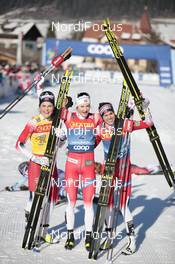 01.01.2020, Toblach, Italy (ITA): Therese Johaug (NOR), Ingvild Flugstand Oestberg (NOR), Heidi Weng (NOR), (l-r) - FIS world cup cross-country, tour de ski, pursuit women, Toblach (ITA). www.nordicfocus.com. © Modica/NordicFocus. Every downloaded picture is fee-liable.
