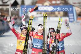 01.01.2020, Toblach, Italy (ITA): Therese Johaug (NOR), Ingvild Flugstand Oestberg (NOR), Heidi Weng (NOR), (l-r) - FIS world cup cross-country, tour de ski, pursuit women, Toblach (ITA). www.nordicfocus.com. © Modica/NordicFocus. Every downloaded picture is fee-liable.