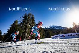 01.01.2020, Toblach, Italy (ITA): Sadie Maubet Bjornsen (USA), Rosie Brennan (USA), (l-r)  - FIS world cup cross-country, tour de ski, pursuit women, Toblach (ITA). www.nordicfocus.com. © Modica/NordicFocus. Every downloaded picture is fee-liable.