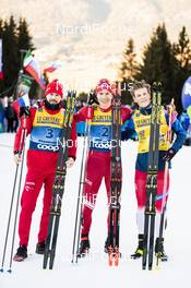 05.01.2020, Val di Fiemme, Italy (ITA): Sergey Ustiugov (RUS), Alexander Bolshunov (RUS), Johannes Hoesflot Klaebo (NOR), (l-r)  - FIS world cup cross-country, tour de ski, final climb men, Val di Fiemme (ITA). www.nordicfocus.com. © Modica/NordicFocus. Every downloaded picture is fee-liable.