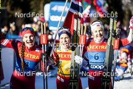 05.01.2020, Val di Fiemme, Italy (ITA): Natalia Nepryaeva (RUS), Therese Johaug (NOR), Ingvild Flugstad Oestberg (NOR), (l-r)  - FIS world cup cross-country, tour de ski, final climb women, Val di Fiemme (ITA). www.nordicfocus.com. © Modica/NordicFocus. Every downloaded picture is fee-liable.
