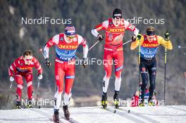 04.01.2020, Val di Fiemme, Italy (ITA): Paal Golberg (NOR), Johannes Hoesflot Klaebo (NOR), Sebastian Eisenlauer (GER), (l-r)  - FIS world cup cross-country, tour de ski, individual sprint, Val di Fiemme (ITA). www.nordicfocus.com. © Modica/NordicFocus. Every downloaded picture is fee-liable.