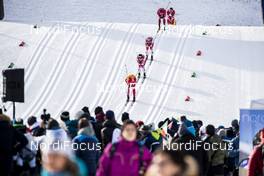 04.01.2020, Val di Fiemme, Italy (ITA): Alexander Bolshunov (RUS), Johannes Hoesflot Klaebo (NOR), Paal Golberg (NOR), Andrey Melnichenko (RUS), (l-r)  - FIS world cup cross-country, tour de ski, individual sprint, Val di Fiemme (ITA). www.nordicfocus.com. © Modica/NordicFocus. Every downloaded picture is fee-liable.