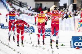 04.01.2020, Val di Fiemme, Italy (ITA): Johannes Hoesflot Klaebo (NOR), Alexander Bolshunov (RUS), Sergey Ustiugov (RUS), (l-r)  - FIS world cup cross-country, tour de ski, individual sprint, Val di Fiemme (ITA). www.nordicfocus.com. © Modica/NordicFocus. Every downloaded picture is fee-liable.
