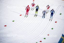 04.01.2020, Val di Fiemme, Italy (ITA): Natalia Nepryaeva (RUS), Anamarija Lampic (SLO), Maja Dahlqvist (SWE), Anne Kylloenen (FIN), Ingvild Flugstad Oestberg (NOR), Heidi Weng (NOR), (l-r)  - FIS world cup cross-country, tour de ski, individual sprint, Val di Fiemme (ITA). www.nordicfocus.com. © Modica/NordicFocus. Every downloaded picture is fee-liable.