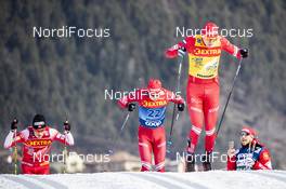 04.01.2020, Val di Fiemme, Italy (ITA): Alexander Bolshunov (RUS), Andrey Melnichenko (RUS), Johannes Hoesflot Klaebo (NOR), (l-r)  - FIS world cup cross-country, tour de ski, individual sprint, Val di Fiemme (ITA). www.nordicfocus.com. © Modica/NordicFocus. Every downloaded picture is fee-liable.