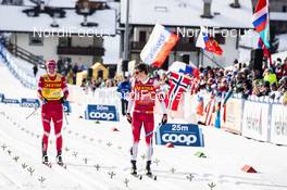04.01.2020, Val di Fiemme, Italy (ITA): Johannes Hoesflot Klaebo (NOR), Alexander Bolshunov (RUS), (l-r)  - FIS world cup cross-country, tour de ski, individual sprint, Val di Fiemme (ITA). www.nordicfocus.com. © Modica/NordicFocus. Every downloaded picture is fee-liable.