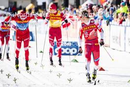 04.01.2020, Val di Fiemme, Italy (ITA): Johannes Hoesflot Klaebo (NOR), Alexander Bolshunov (RUS), Sergey Ustiugov (RUS), (l-r)  - FIS world cup cross-country, tour de ski, individual sprint, Val di Fiemme (ITA). www.nordicfocus.com. © Modica/NordicFocus. Every downloaded picture is fee-liable.