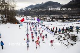 03.01.2020, Val di Fiemme, Italy (ITA): The start of the race (l-r)  - FIS world cup cross-country, tour de ski, mass men, Val di Fiemme (ITA). www.nordicfocus.com. © Modica/NordicFocus. Every downloaded picture is fee-liable.