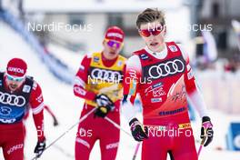 03.01.2020, Val di Fiemme, Italy (ITA): Johannes Hoesflot Klaebo (NOR), Sergey Ustiugov (RUS), (l-r)  - FIS world cup cross-country, tour de ski, mass men, Val di Fiemme (ITA). www.nordicfocus.com. © Modica/NordicFocus. Every downloaded picture is fee-liable.