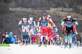 03.01.2020, Val di Fiemme, Italy (ITA): Calle Halfvarsson (SWE), Hans Christer Holund (NOR), Jean Marc Gaillard (FRA), (l-r)  - FIS world cup cross-country, tour de ski, mass men, Val di Fiemme (ITA). www.nordicfocus.com. © Modica/NordicFocus. Every downloaded picture is fee-liable.