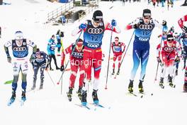 03.01.2020, Val di Fiemme, Italy (ITA): Jens Burman (SWE), Sjur Roethe (NOR), Dario Cologna (SUI), (l-r)  - FIS world cup cross-country, tour de ski, mass men, Val di Fiemme (ITA). www.nordicfocus.com. © Modica/NordicFocus. Every downloaded picture is fee-liable.