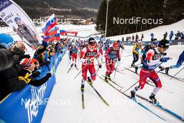 03.01.2020, Val di Fiemme, Italy (ITA): Johannes Hoesflot Klaebo (NOR), Sjur Roethe (NOR), (l-r)  - FIS world cup cross-country, tour de ski, mass men, Val di Fiemme (ITA). www.nordicfocus.com. © Modica/NordicFocus. Every downloaded picture is fee-liable.