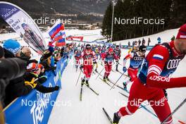 03.01.2020, Val di Fiemme, Italy (ITA): Johannes Hoesflot Klaebo (NOR), Sjur Roethe (NOR), (l-r)  - FIS world cup cross-country, tour de ski, mass men, Val di Fiemme (ITA). www.nordicfocus.com. © Modica/NordicFocus. Every downloaded picture is fee-liable.