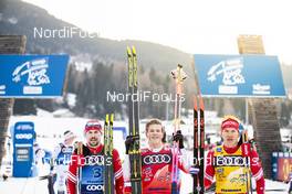03.01.2020, Val di Fiemme, Italy (ITA): Sergey Ustiugov (RUS), Johannes Hoesflot Klaebo (NOR), Alexander Bolshunov (RUS), (l-r)  - FIS world cup cross-country, tour de ski, mass men, Val di Fiemme (ITA). www.nordicfocus.com. © Modica/NordicFocus. Every downloaded picture is fee-liable.