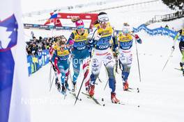 03.01.2020, Val di Fiemme, Italy (ITA): Charlotte Kalla (SWE), Sadie Maubet Bjornsen (USA), Jonna Sundling (SWE), (l-r)  - FIS world cup cross-country, tour de ski, mass women, Val di Fiemme (ITA). www.nordicfocus.com. © Modica/NordicFocus. Every downloaded picture is fee-liable.