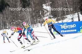 03.01.2020, Val di Fiemme, Italy (ITA): Teresa Stadlober (AUT), Victoria Carl (GER), Sadie Maubet Bjornsen (USA), (l-r)  - FIS world cup cross-country, tour de ski, mass women, Val di Fiemme (ITA). www.nordicfocus.com. © Modica/NordicFocus. Every downloaded picture is fee-liable.
