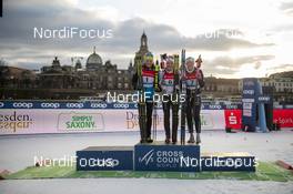 11.01.2020, Dresden, Germany (GER): Anamarija Lampic (SLO), Linn Svahn (SWE), Maja Dahlqvist (SWE), (l-r) - FIS world cup cross-country, individual sprint, Dresden (GER). www.nordicfocus.com. © Thibaut/NordicFocus. Every downloaded picture is fee-liable.