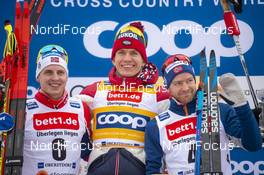 25.01.2020, Oberstdorf, Germany (GER): Simen Hegstad Krueger (NOR), Alexander Bolshunov (RUS), Sjur Roethe (NOR), (l-r) - FIS world cup cross-country, skiathlon men, Oberstdorf (GER). www.nordicfocus.com. © Thibaut/NordicFocus. Every downloaded picture is fee-liable.