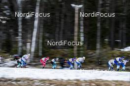 09.02.2020, Falun, Sweden (SWE): Oskar Svensson (SWE), Ristomatti Hakola (FIN), Hugo Lapalus (FRA), Clement Parisse (FRA), Andrey Melnichenko (RUS), Calle Halfvarsson (SWE), (l-r)  - FIS world cup cross-country, 15km men, Falun (SWE). www.nordicfocus.com. © Modica/NordicFocus. Every downloaded picture is fee-liable.