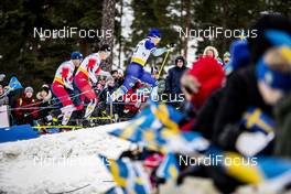 08.02.2020, Falun, Sweden (SWE): Erik Valnes (NOR), Paal Golberg (NOR), Lauri Vuorinen (FIN), (l-r)  - FIS world cup cross-country, individual sprint, Falun (SWE). www.nordicfocus.com. © Modica/NordicFocus. Every downloaded picture is fee-liable.