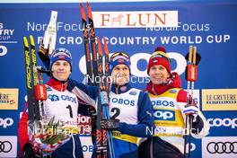 08.02.2020, Falun, Sweden (SWE): Erik Valnes (NOR), Paal Golberg (NOR), Alexander Bolshunov (RUS), (l-r) - FIS world cup cross-country, individual sprint, Falun (SWE). www.nordicfocus.com. © Modica/NordicFocus. Every downloaded picture is fee-liable.
