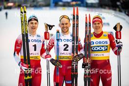 08.02.2020, Falun, Sweden (SWE): Erik Valnes (NOR), Paal Golberg (NOR), Alexander Bolshunov (RUS), (l-r)  - FIS world cup cross-country, individual sprint, Falun (SWE). www.nordicfocus.com. © Modica/NordicFocus. Every downloaded picture is fee-liable.