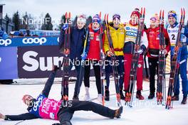 08.02.2020, Falun, Sweden (SWE): Teodor Peterson (SWE), Astrid Uhrenholdt Jacobsen (NOR), Federico Pellegrino (ITA), Alexander Bolshunov (RUS), Haavard Solaas Taugboel (NOR), Paal Golberg (NOR), (l-r)  - FIS world cup cross-country, individual sprint, Falun (SWE). www.nordicfocus.com. © Modica/NordicFocus. Every downloaded picture is fee-liable.