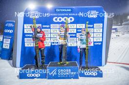 16.02.2020, Oestersund, Sweden (SWE): Heidi Weng (NOR), Therese Johaug (NOR), Ingvild Flugstad Oestberg (NOR), (l-r) - FIS world cup cross-country, pursuit women, Oestersund (SWE). www.nordicfocus.com. ©THIBAUT/NordicFocus. Every downloaded picture is fee-liable.