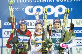 16.02.2020, Oestersund, Sweden (SWE): Heidi Weng (NOR), Therese Johaug (NOR), Ingvild Flugstad Oestberg (NOR), (l-r) - FIS world cup cross-country, pursuit women, Oestersund (SWE). www.nordicfocus.com. ©THIBAUT/NordicFocus. Every downloaded picture is fee-liable.