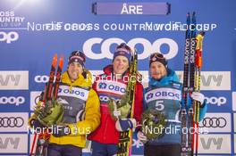 18.02.2020, Are, Sweden (SWE): Federico Pellegrino (ITA), Johannes Hoesflot Klaebo (NOR), Renaud Jay (FRA), (l-r) - FIS world cup cross-country, individual sprint, Are (SWE). www.nordicfocus.com. © Thibaut/NordicFocus. Every downloaded picture is fee-liable.