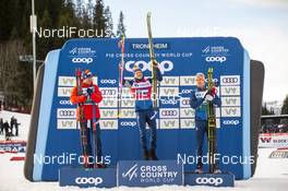 22.02.2020, Trondheim, Norway (NOR): Paal Golberg (NOR), Johannes Hoesflot Klaebo (NOR), Erik Valnes (NOR), (l-r) - FIS world cup cross-country, individual sprint, Trondheim (NOR). www.nordicfocus.com. © Thibaut/NordicFocus. Every downloaded picture is fee-liable.