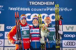 22.02.2020, Trondheim, Norway (NOR): Paal Golberg (NOR), Johannes Hoesflot Klaebo (NOR), Erik Valnes (NOR), (l-r) - FIS world cup cross-country, individual sprint, Trondheim (NOR). www.nordicfocus.com. © Thibaut/NordicFocus. Every downloaded picture is fee-liable.