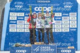 23.02.2020, Trondheim, Norway (NOR): Heidi Weng (NOR), Therese Johaug (NOR), Ingvild Flugstad Oestberg (NOR), (l-r) - FIS world cup cross-country, pursuit women, Trondheim (NOR). www.nordicfocus.com. © Thibaut/NordicFocus. Every downloaded picture is fee-liable.