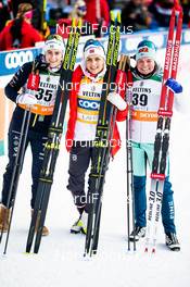 29.02.2020, Lahti Finland (FIN): Ebba Andersson (SWE), Therese Johaug (NOR), Krista Parmakoski (FIN), (l-r)  - FIS world cup cross-country, 10km women, Lahti (FIN). www.nordicfocus.com. © Modica/NordicFocus. Every downloaded picture is fee-liable.