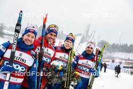 01.03.2020, Lahti Finland (FIN): Paal Golberg (NOR), Hans Christer Holund (NOR), Sjur Roethe (NOR), Johannes Hoesflot Klaebo (NOR), (l-r)  - FIS world cup cross-country, 4x10km men, Lahti (FIN). www.nordicfocus.com. © Modica/NordicFocus. Every downloaded picture is fee-liable.