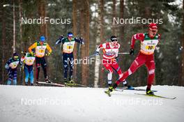 01.03.2020, Lahti Finland (FIN): Sjur Roethe (NOR), Stefano Gardener (ITA), (l-r)  - FIS world cup cross-country, 4x10km men, Lahti (FIN). www.nordicfocus.com. © Modica/NordicFocus. Every downloaded picture is fee-liable.