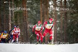 01.03.2020, Lahti Finland (FIN): Denis Spitsov (RUS), Ivan Yakimushkin (RUS), (l-r)  - FIS world cup cross-country, 4x10km men, Lahti (FIN). www.nordicfocus.com. © Modica/NordicFocus. Every downloaded picture is fee-liable.
