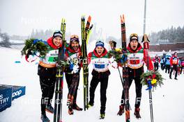 01.03.2020, Lahti Finland (FIN): Beda Klee (SUI), Dario Cologna (SUI), Jason Rueesch (SUI), Roman Furger (SUI), (l-r)  - FIS world cup cross-country, 4x10km men, Lahti (FIN). www.nordicfocus.com. © Modica/NordicFocus. Every downloaded picture is fee-liable.