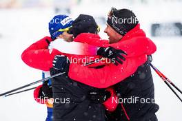 01.03.2020, Lahti Finland (FIN): Dario Cologna (SUI), Jason Rueesch (SUI), Roman Furger (SUI), (l-r)  - FIS world cup cross-country, 4x10km men, Lahti (FIN). www.nordicfocus.com. © Modica/NordicFocus. Every downloaded picture is fee-liable.