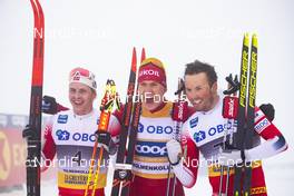 08.03.2020, Oslo, Norway (NOR): Simen Hegstad Krueger (NOR), Alexander Bolshunov (RUS), Emil Iversen (NOR), (l-r)  - FIS world cup cross-country, mass men, Oslo (NOR). www.nordicfocus.com. © Modica/NordicFocus. Every downloaded picture is fee-liable.