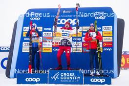 08.03.2020, Oslo, Norway (NOR): Simen Hegstad Krueger (NOR), Alexander Bolshunov (RUS), Emil Iversen (NOR), (l-r) - FIS world cup cross-country, mass men, Oslo (NOR). www.nordicfocus.com. © Modica/NordicFocus. Every downloaded picture is fee-liable.