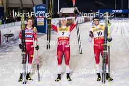 27.11.2020, Ruka, Finland (FIN): Johannes Hoesflot Klaebo (NOR), Erik Valnes (NOR), Emil Iversen (NOR), (l-r)  - FIS world cup cross-country, individual sprint, Ruka (FIN). www.nordicfocus.com. © Modica/NordicFocus. Every downloaded picture is fee-liable.