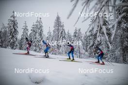 29.11.2020, Ruka, Finland (FIN): Jason Rueesch (SUI), Dario Cologna (SUI), Hugo Lapalus (FRA), Scott Patterson (USA), (l-r)  - FIS world cup cross-country, pursuit men, Ruka (FIN). www.nordicfocus.com. © Modica/NordicFocus. Every downloaded picture is fee-liable.