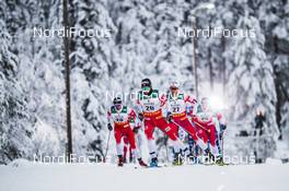 29.11.2020, Ruka, Finland (FIN): Sjur Roethe (NOR), Paal Golberg (NOR), Didrik Toenseth (NOR), Erik Valnes (NOR), (l-r)  - FIS world cup cross-country, pursuit men, Ruka (FIN). www.nordicfocus.com. © Modica/NordicFocus. Every downloaded picture is fee-liable.