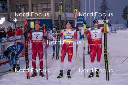 29.11.2020, Ruka, Finland (FIN): Alexander Bolshunov (RUS), Johannes Hoesflot Klaebo (NOR), Emil Iversen (NOR), (l-r)  - FIS world cup cross-country, pursuit men, Ruka (FIN). www.nordicfocus.com. © Vianney Thibaut/NordicFocus. Every downloaded picture is fee-liable.